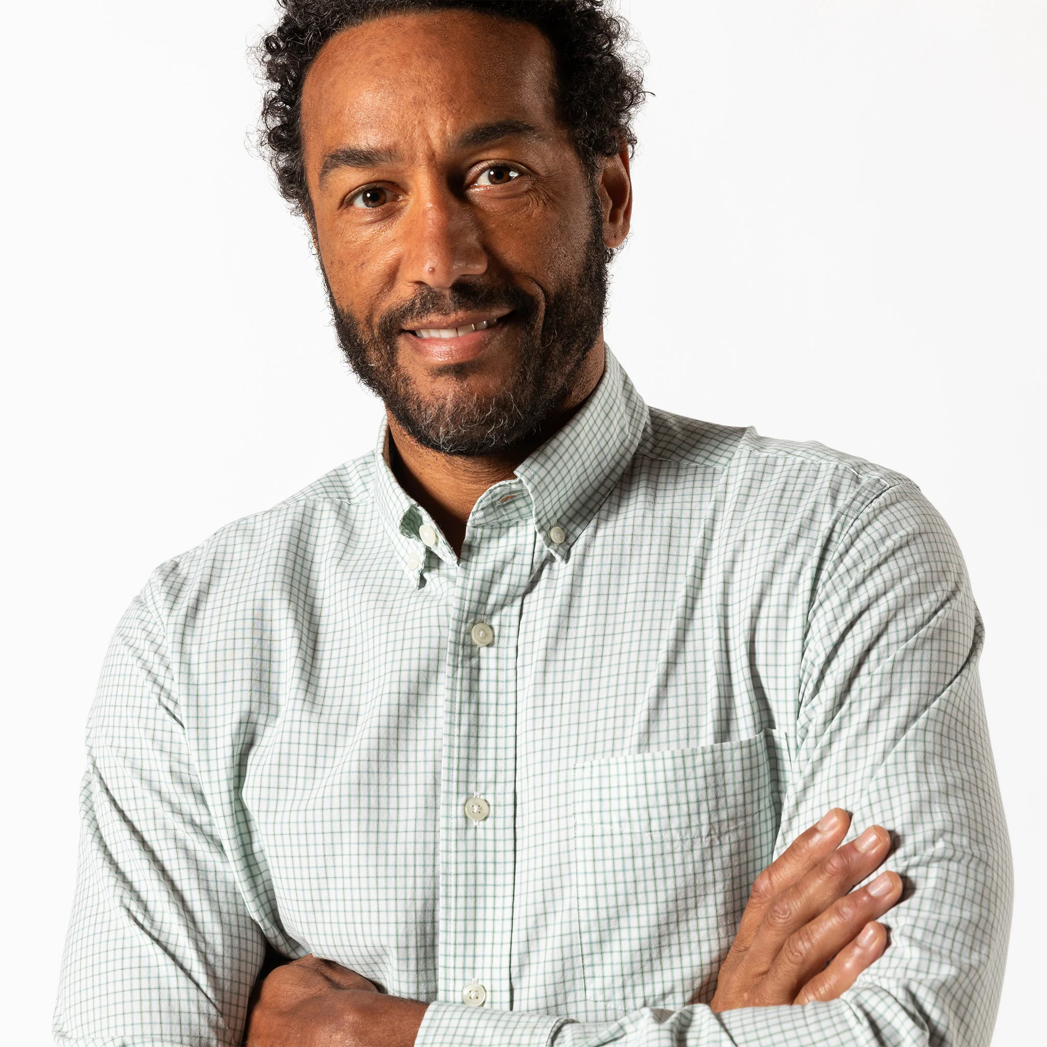 Cotton Cashmere Poplin Sport Shirt - Lewis Plaid - Sage Green - Image 2
