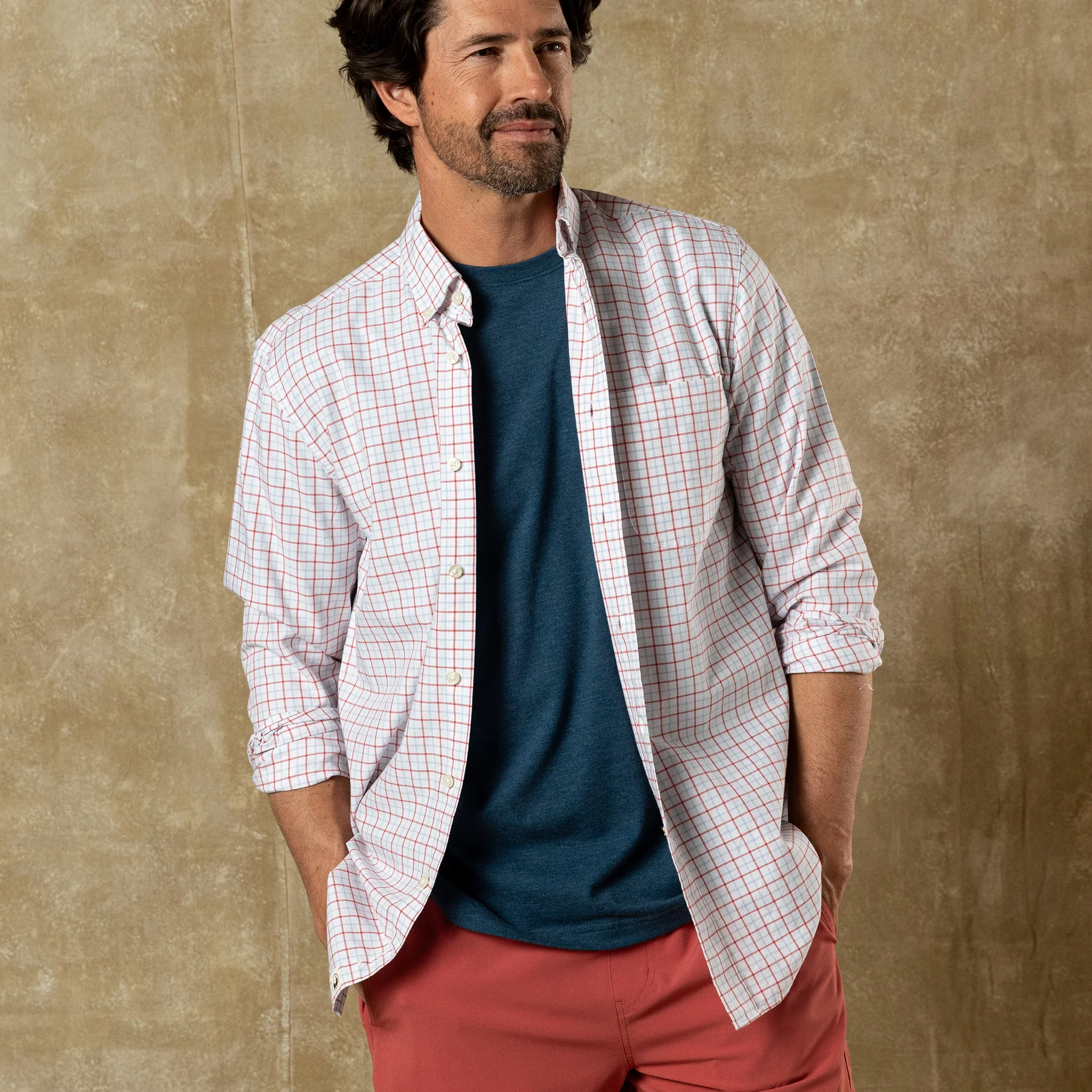Cotton Oxford Sport Shirt - Kline Plaid - Rosewood - Image 2