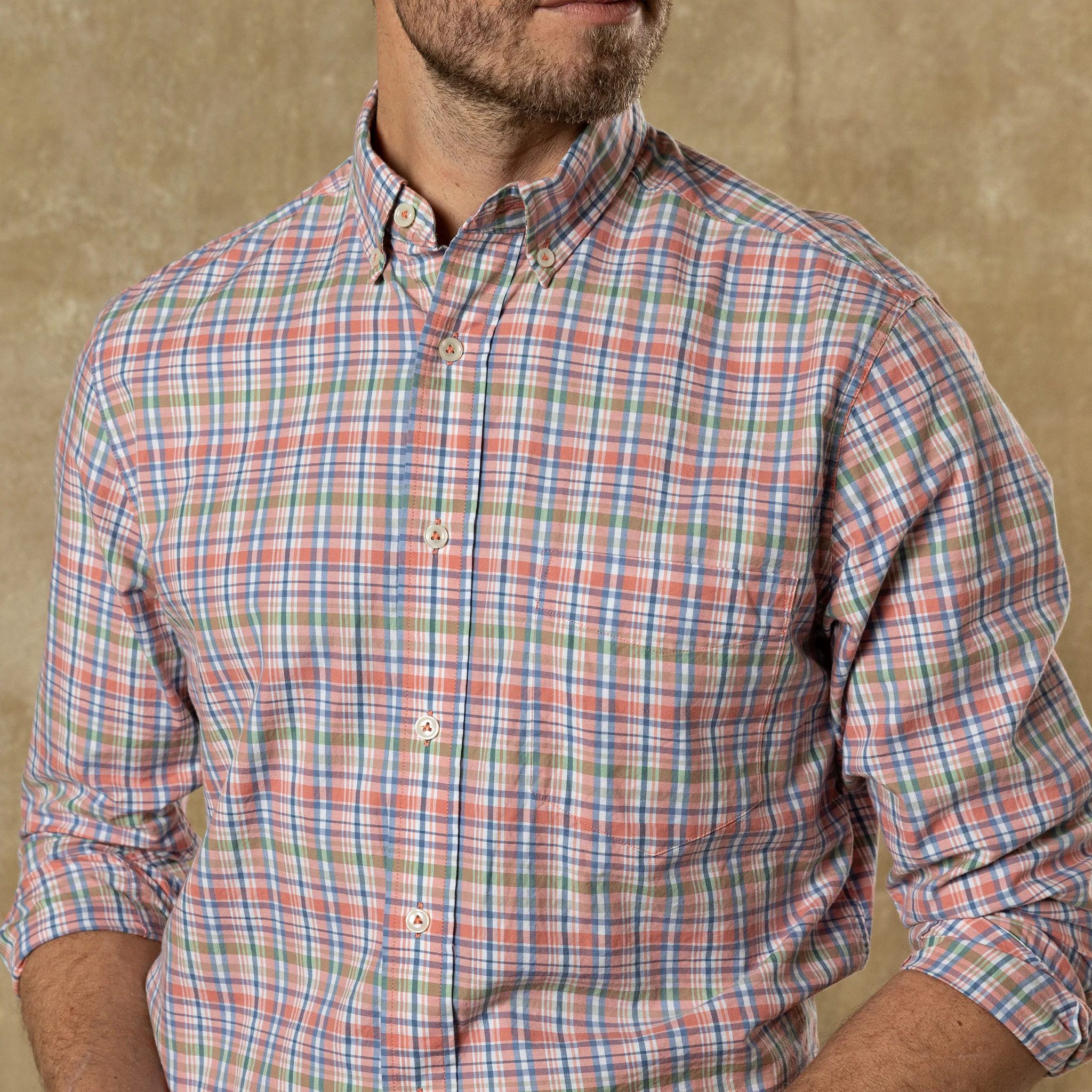 Cotton Twill Sport Shirt - Pratt Plaid - Rosewood - Image 2