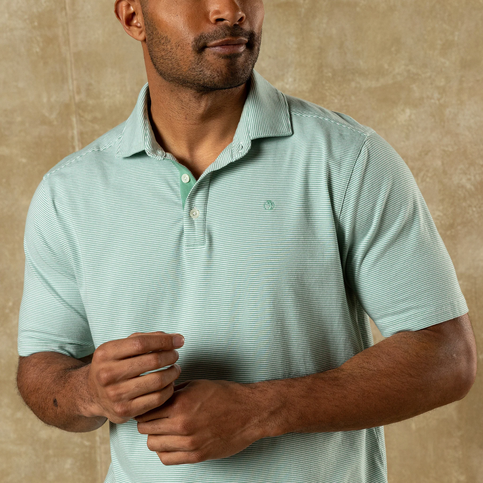 Hanover Pima Cotton Jersey Polo - Blaine Stripe - Aspen Green