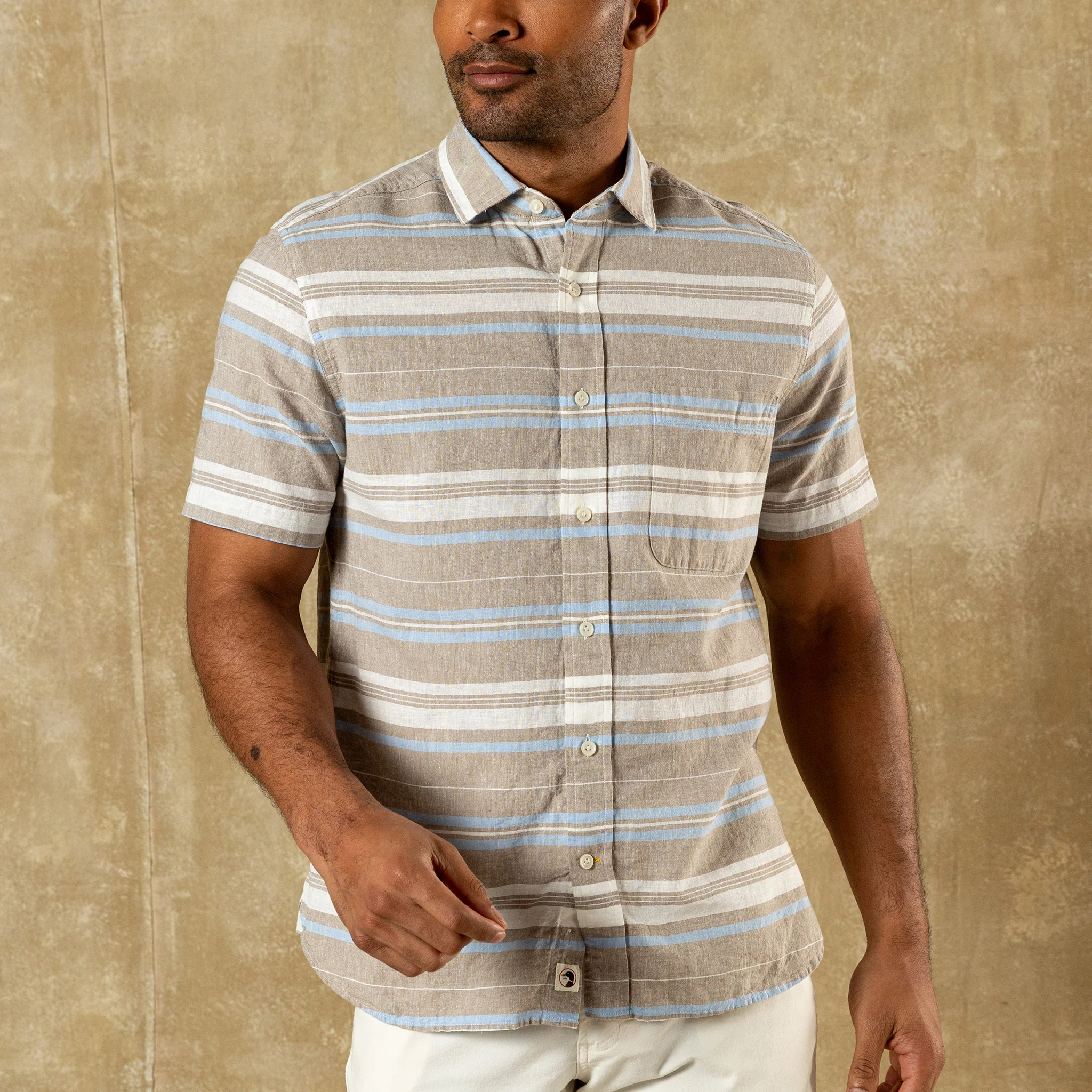 Linen Cotton Oxford Sport Shirt - Matthews Stripe - Clay