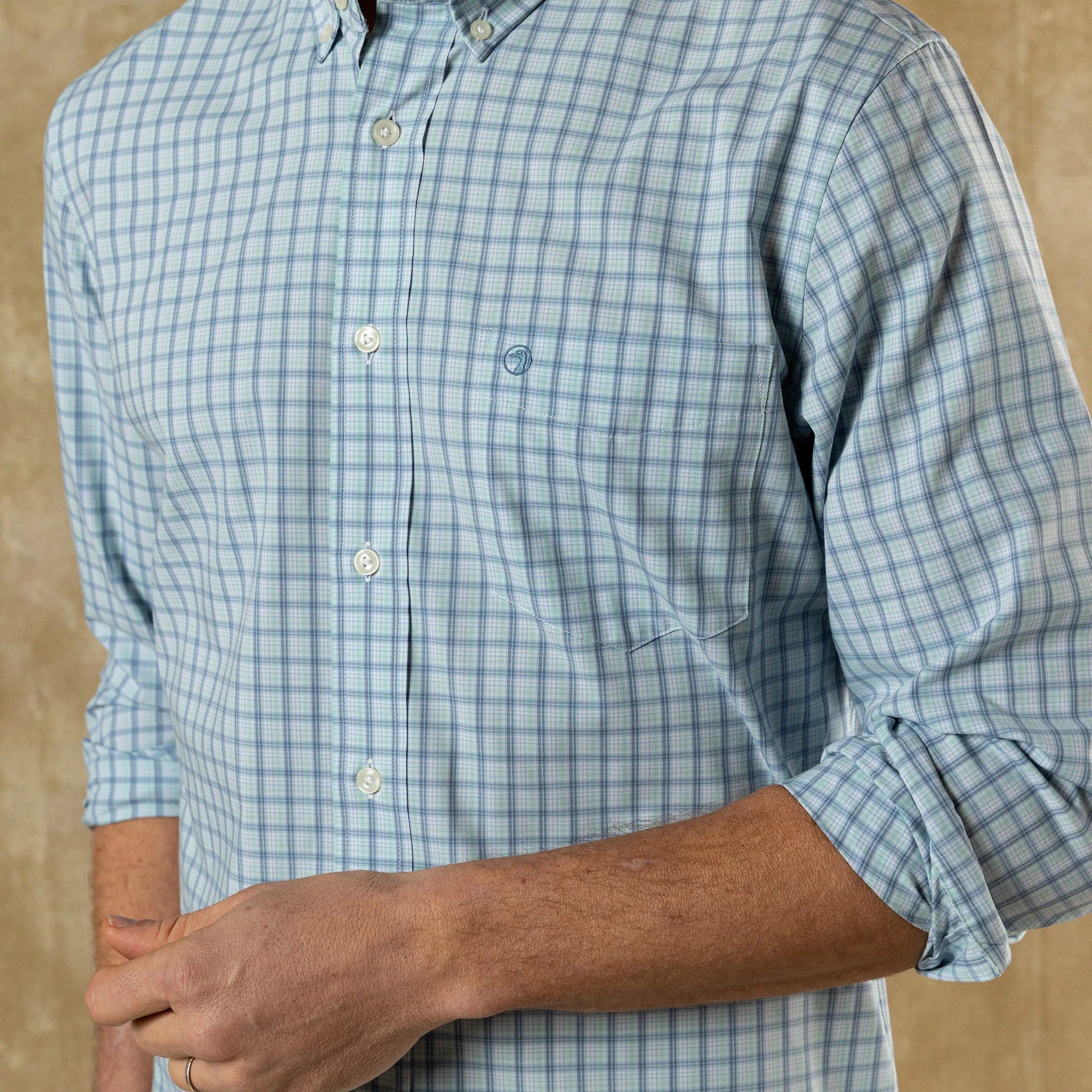 Performance Poplin Sport Shirt - Linwood Plaid - Seafoam Green - Image 2