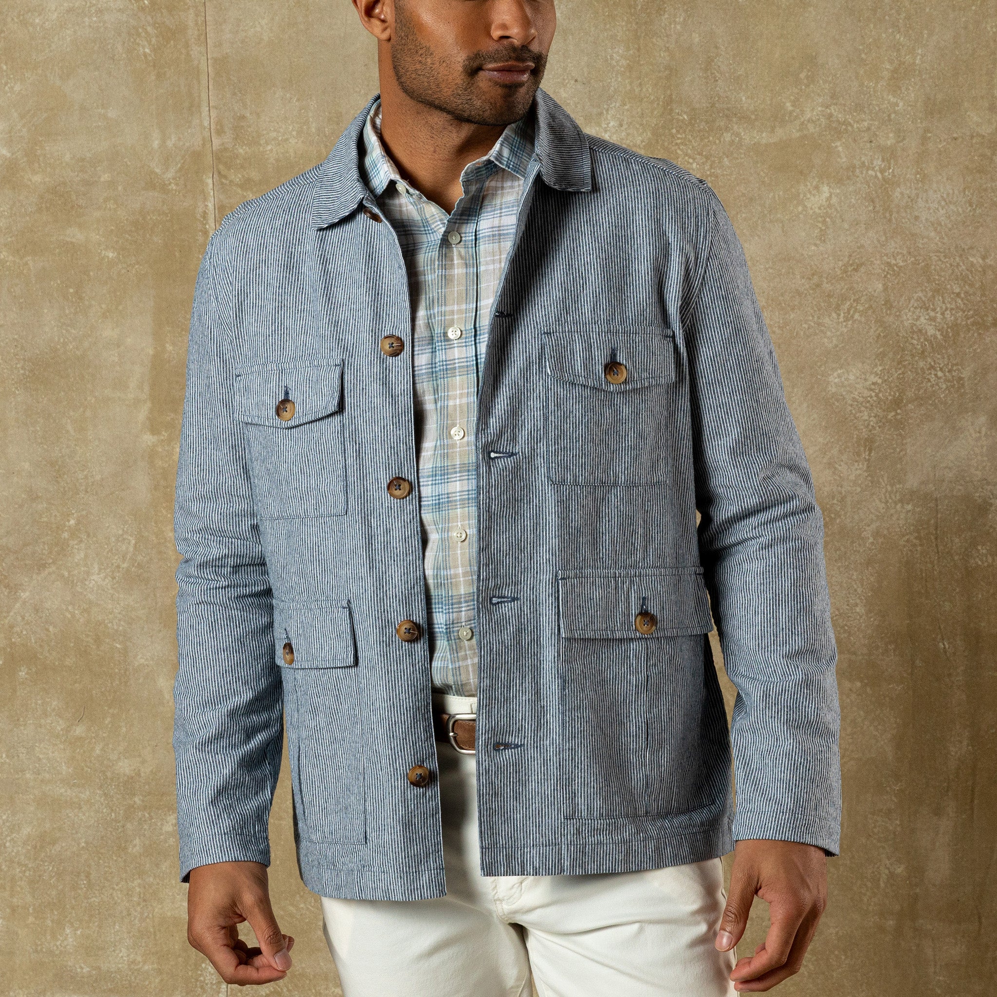 Rutledge Safari Jacket - Shorewood Stripe - Mallard Blue