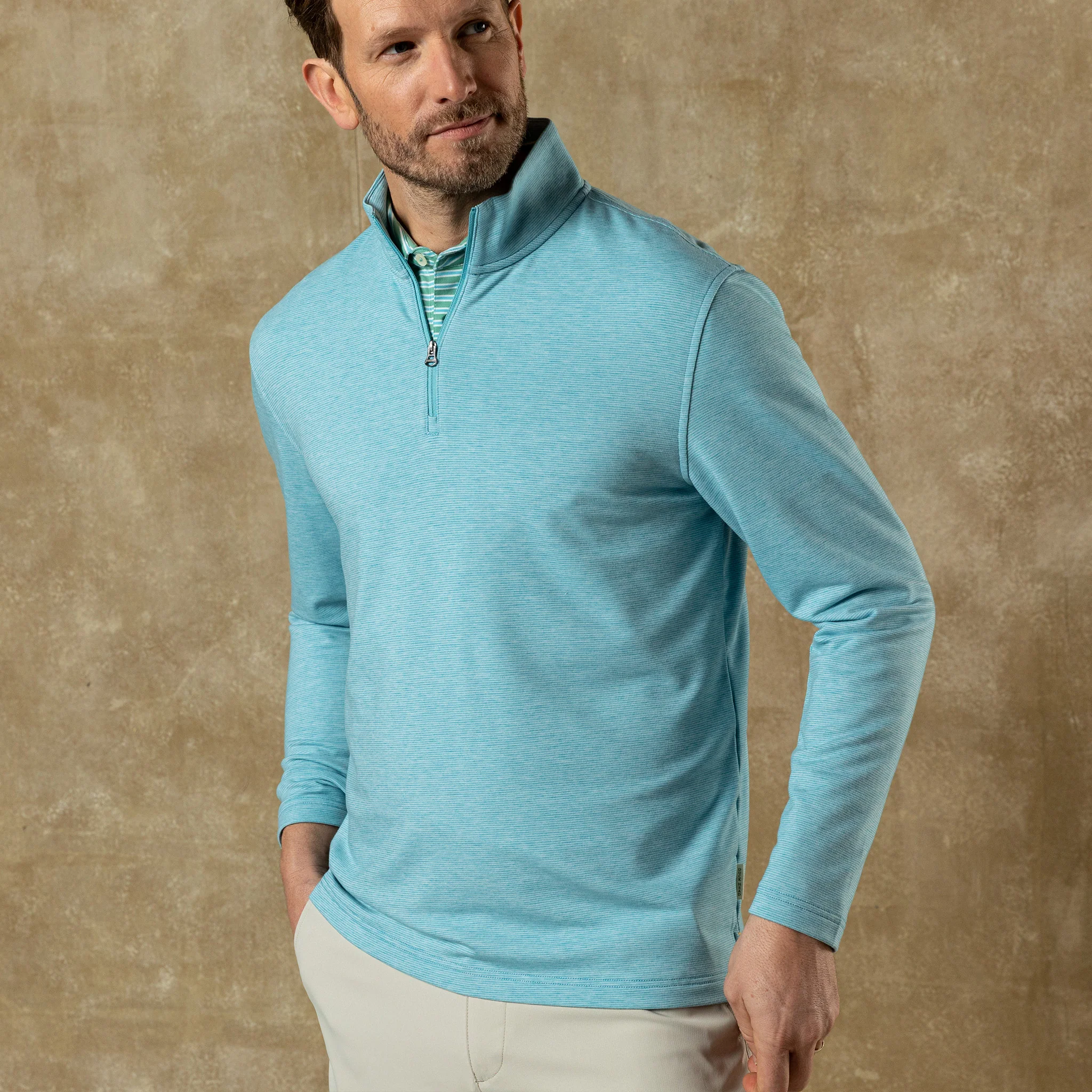 Summerford Striped Performance 1/4 Zip Pullover - Lake Blue Heather - Image 2